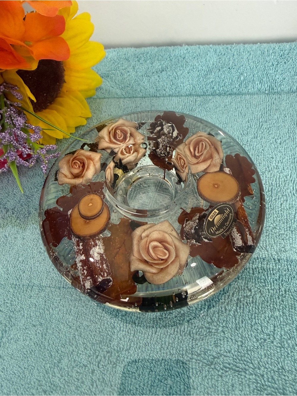 Decorative Rose Resin Candle Holder - Brown